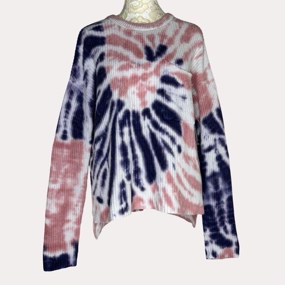 Belle By Belldini Tie Dye Crewneck Sweater Ribbed Knit Top Blue Pink M - Picture 2 of 7